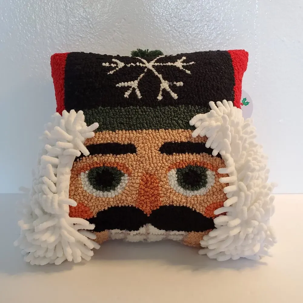 Nutcracker Pillow Christmas Peking Handicraft 3D Holiday Hand Hooked 14x14 New